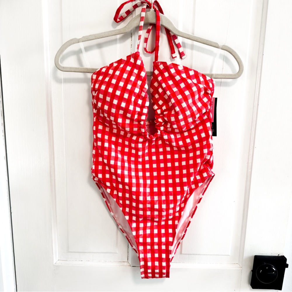 NWT Wild Fable Red Gingham ONE PIECE Swimsuit